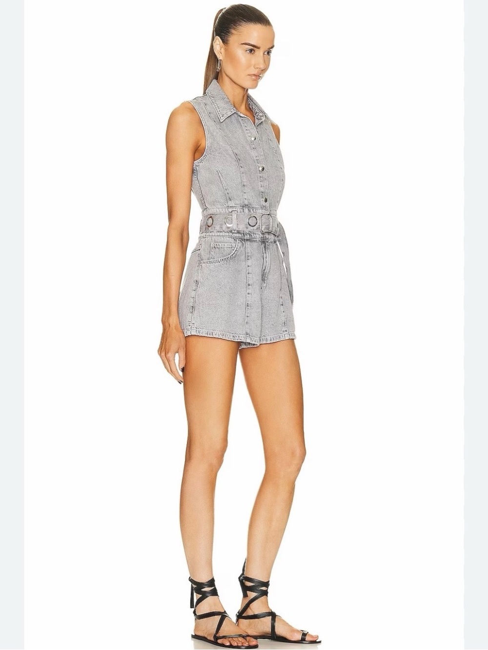 IRO Grey Sleeveless Denim Romper with Belt